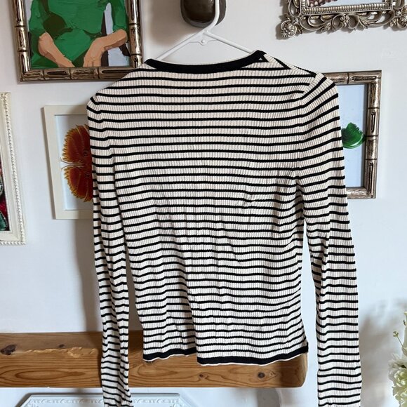 Zara Knit Black & White Striped Ribbed Cardigan with Ruffle Sleeves - Picture 8 of 8